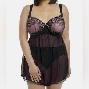 Elomi Anushka Padded Underwire Babydoll in Pink & Black EL4062 Size US 36DDD EUC
